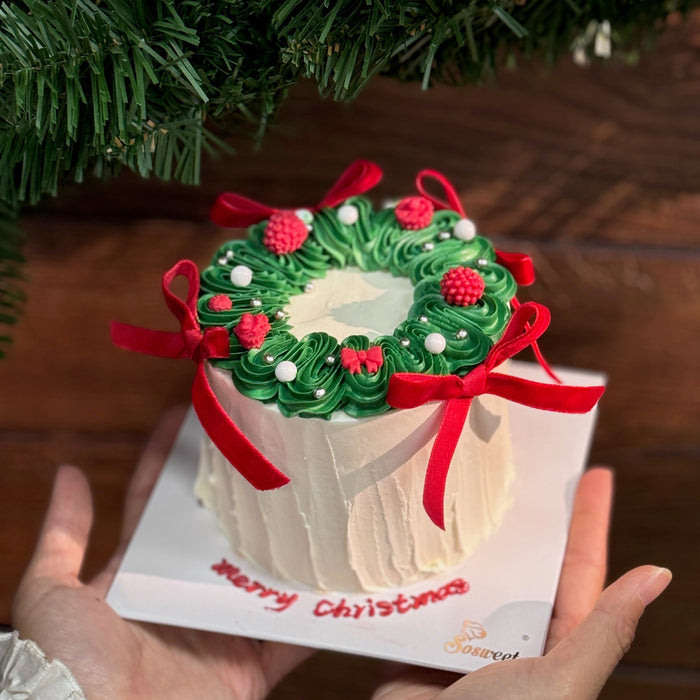 Christmas Wreath Ribbon Cake 4-inch